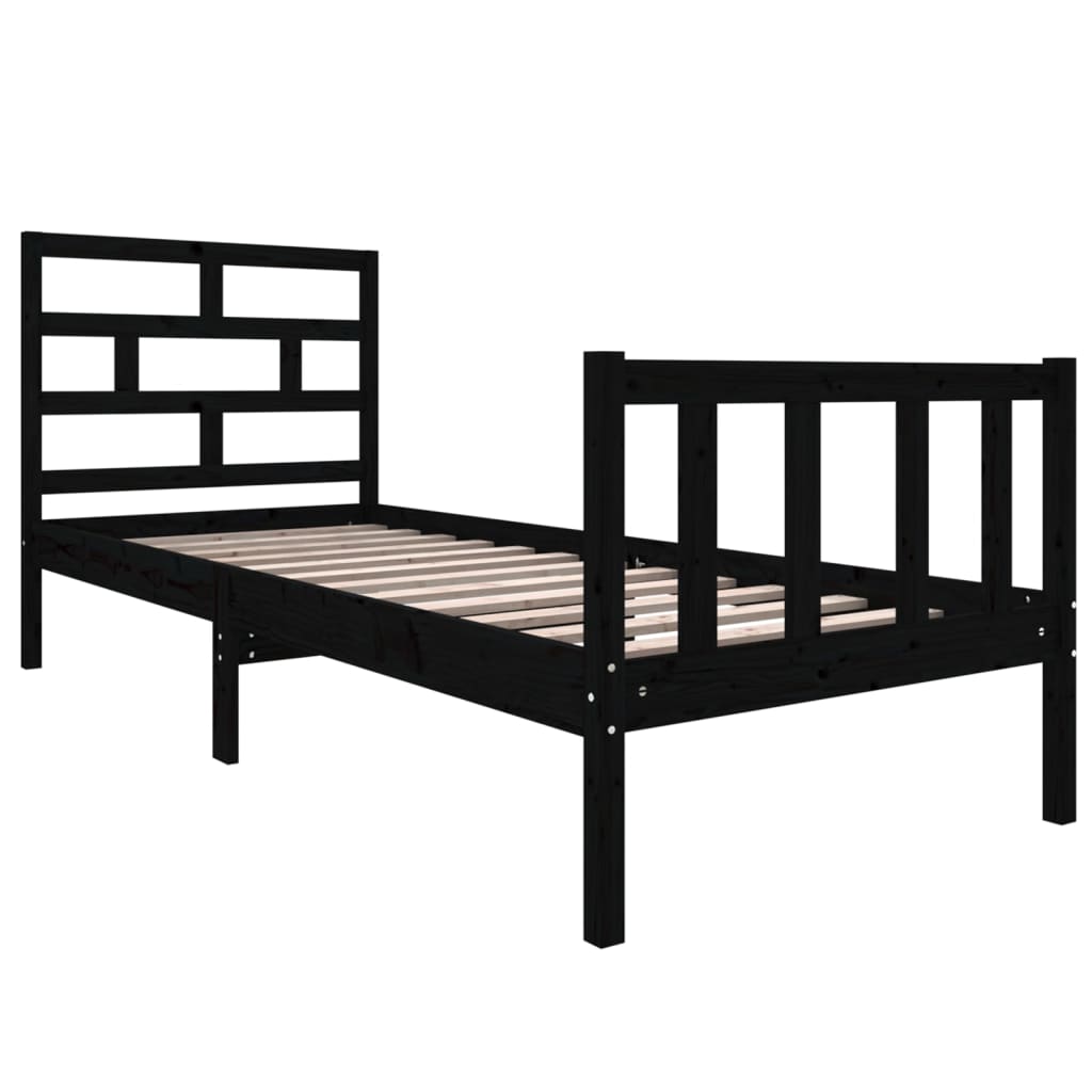 vidaXL Bed Frame without Mattress Black Solid Wood Pine Small Single