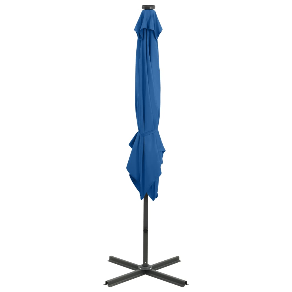 vidaXL Cantilever Garden Parasol with Pole and LED Lights Azure Blue 250 cm