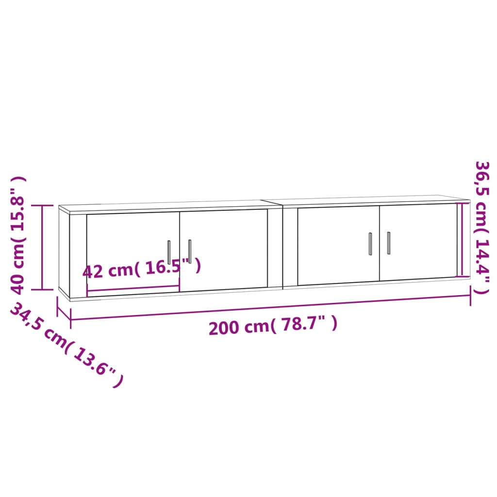 vidaXL Wall-mounted TV Cabinets 2 pcs Grey Sonoma 100x34.5x40 cm