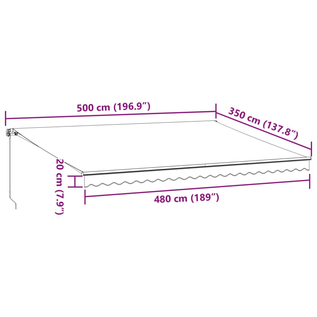 vidaXL Manual Retractable Awning Brown 500x350 cm