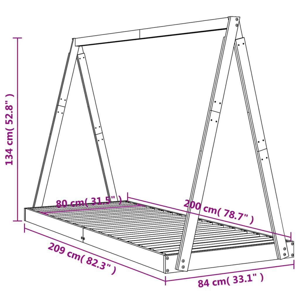 vidaXL Kids Bed Frame Black 80x200 cm Solid Wood Pine