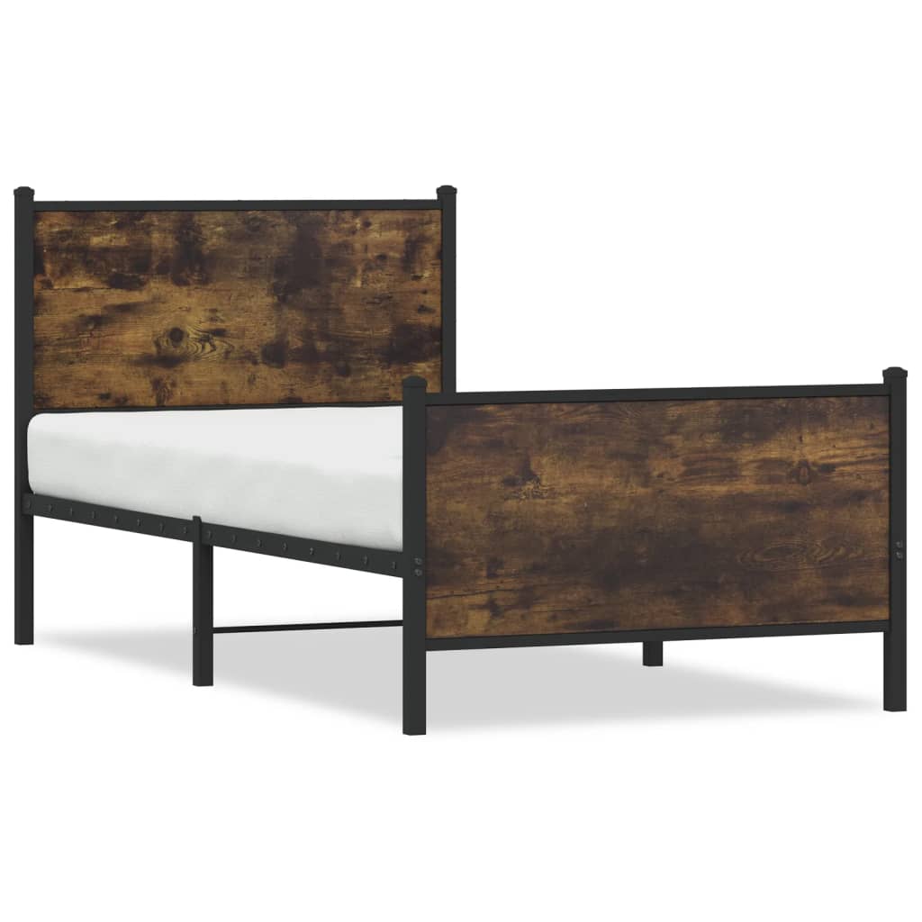 vidaXL Metal Bed Frame without Mattress Smoked Oak 75x190 cm Small Single