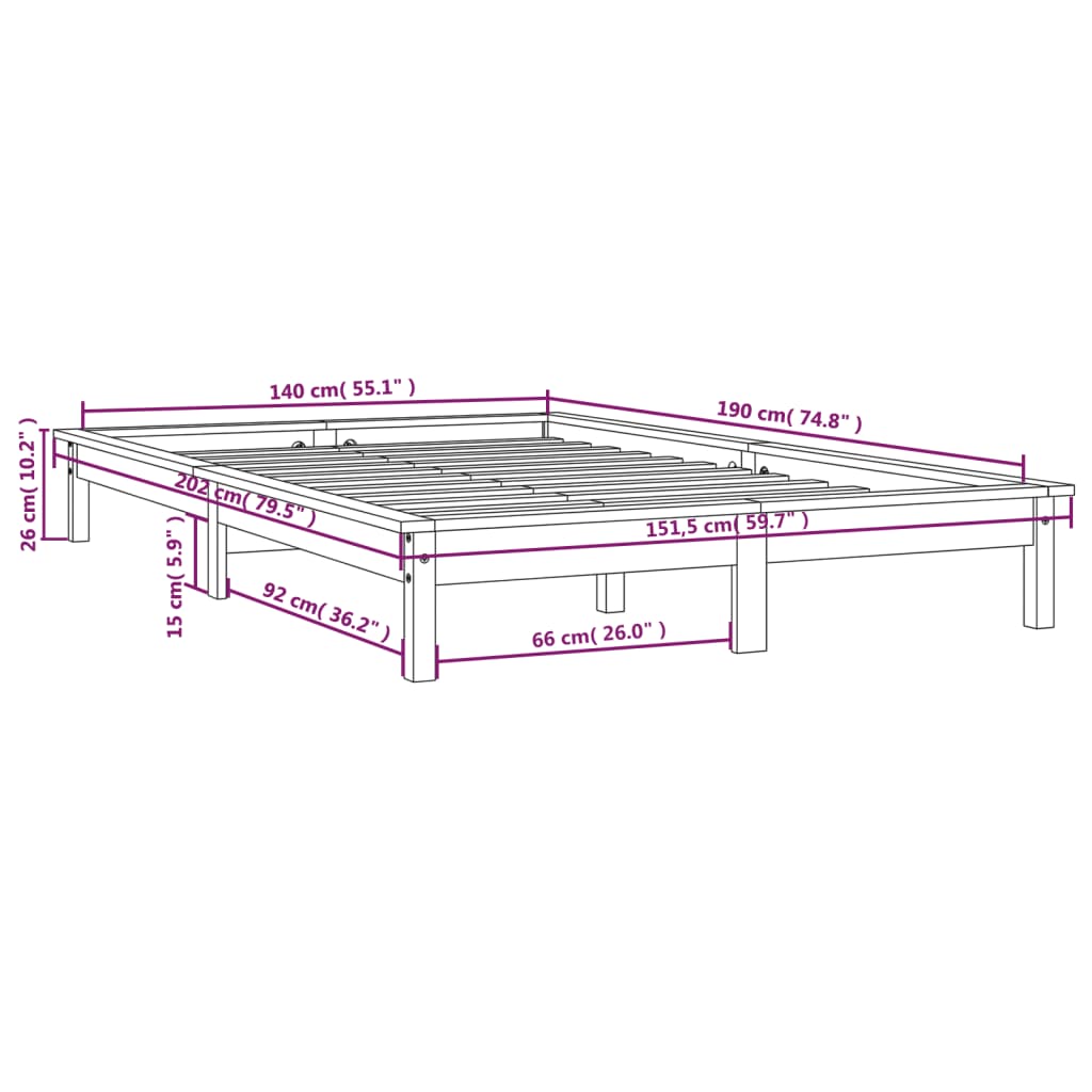 vidaXL Bed Frame without Mattress Grey 140x190 cm Solid Wood Pine