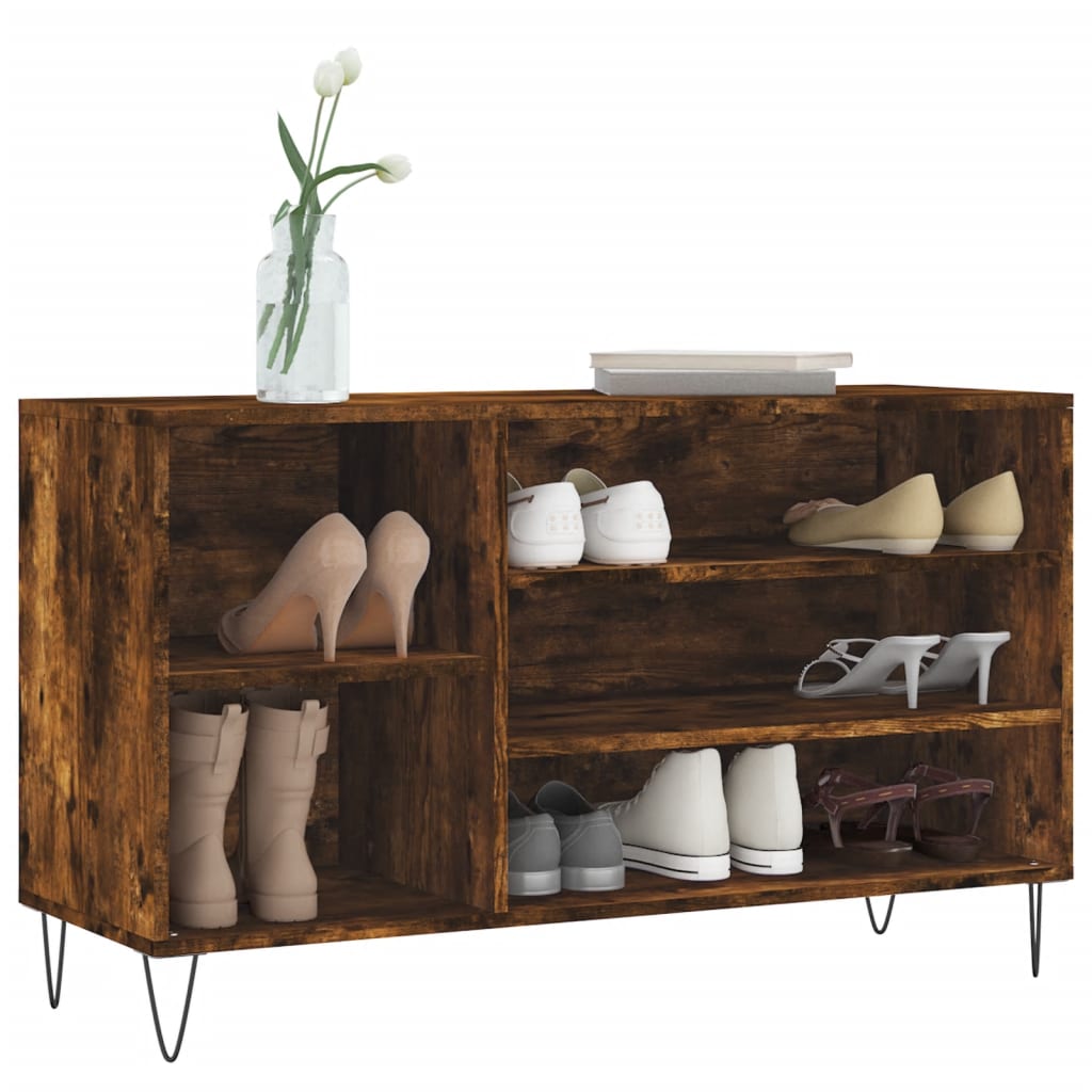 vidaXL Shoe Cabinet Smoked Oak 102x36x60 cm Engineered Wood