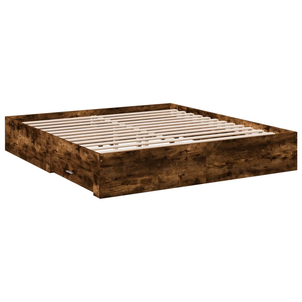 vidaXL Bed Frame with Drawers without Mattress Smoked Oak 200x200 cm