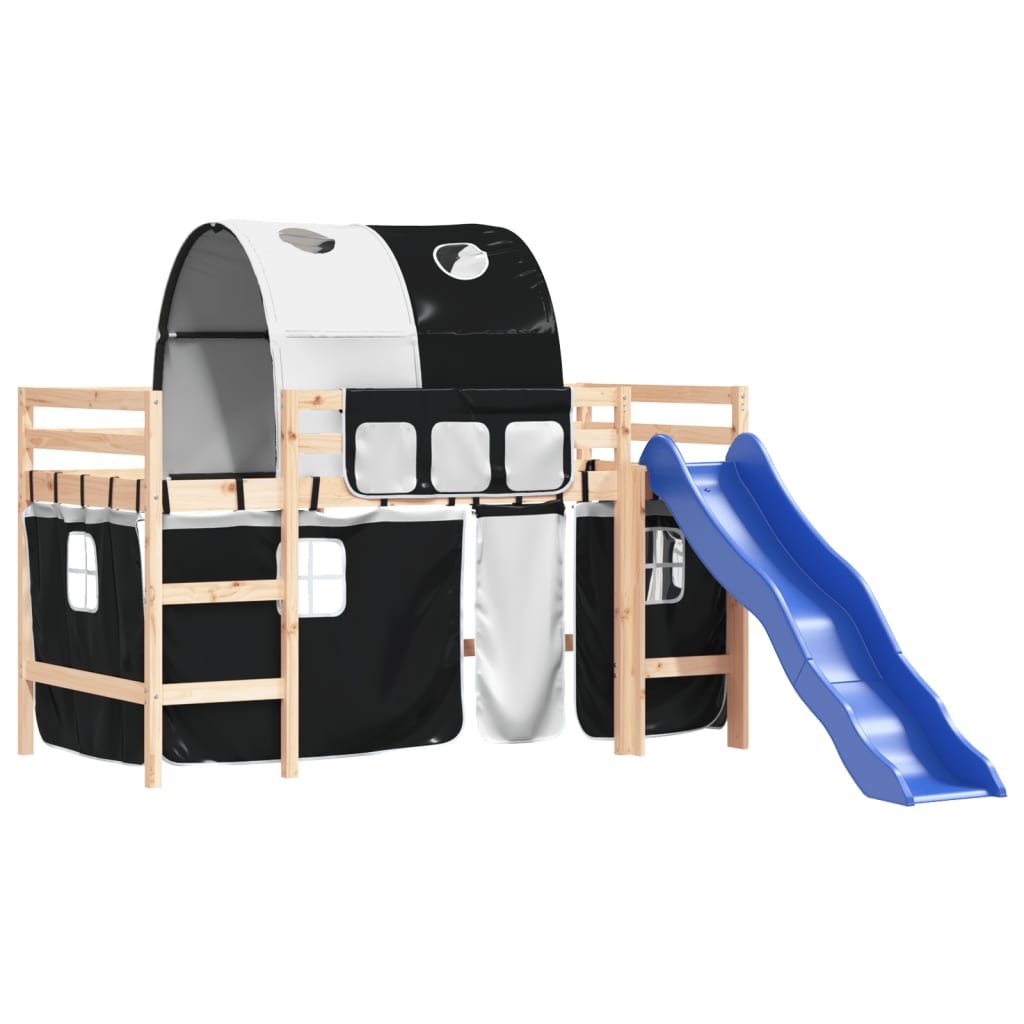 vidaXL Kids' Loft Bed with Tunnel without Mattress White&Black 90x200 cm