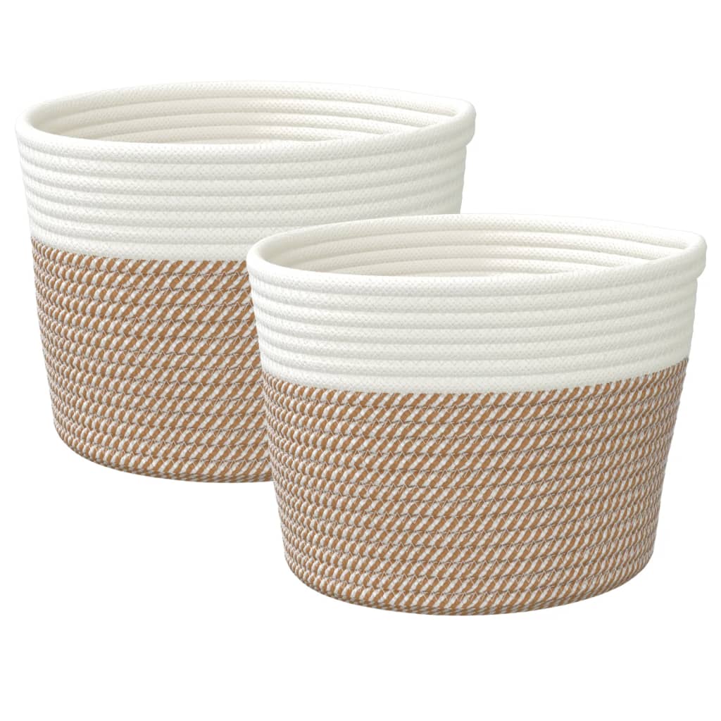 vidaXL Storage Baskets 2 pcs Brown and White Ø24x18 cm Cotton