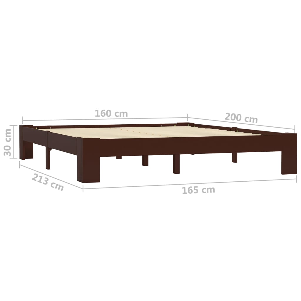 vidaXL Bed Frame without Mattress Dark Brown Solid Pine Wood 160x200 cm