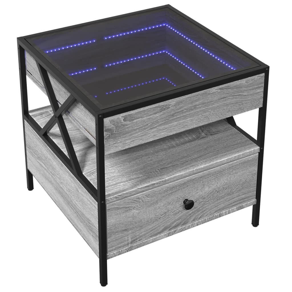 vidaXL Coffee Table with Infinity LED Grey Sonoma 50x50x51 cm