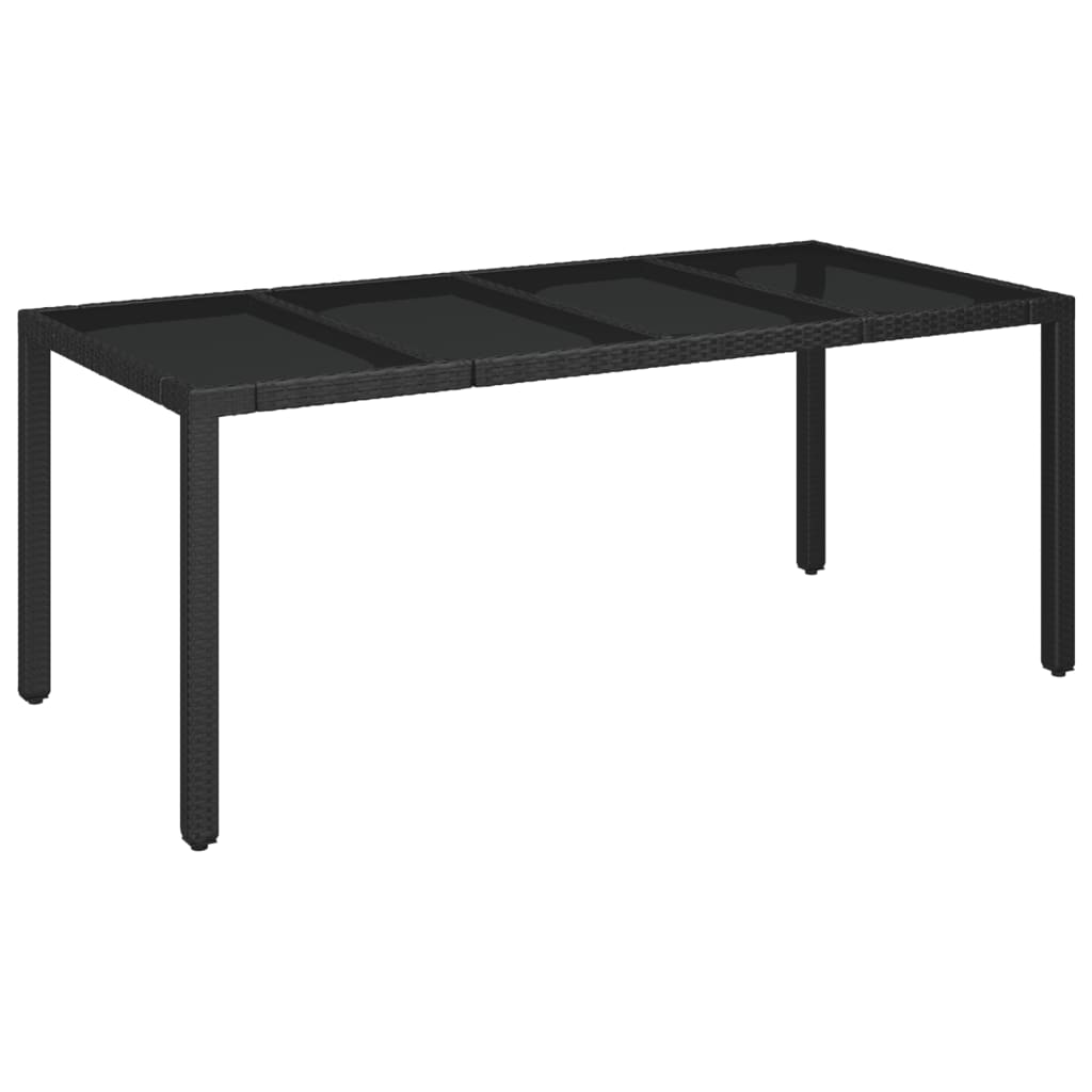 vidaXL Garden Table with Glass Top Black 190x90x75 cm Poly Rattan