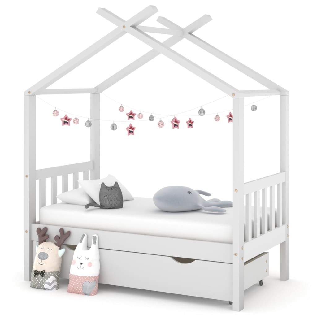 vidaXL Kids Bed Frame with a Drawer White Solid Pine Wood 70x140 cm