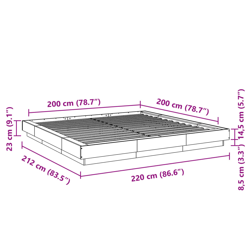 vidaXL Bed Frame with LED Lights without Mattress Brown Oak 200x200 cm