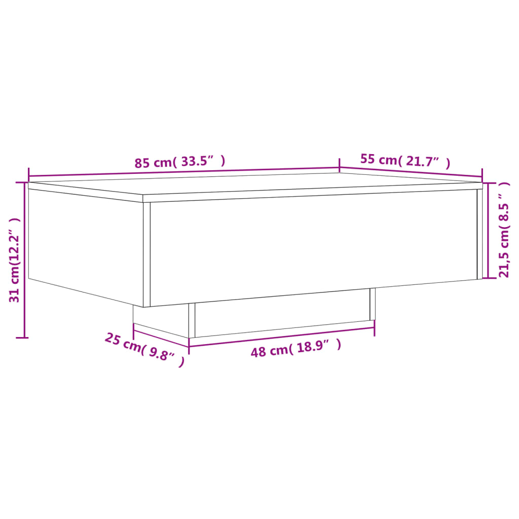 vidaXL Coffee Table with LED Lights Smoked Oak 85x55x31 cm