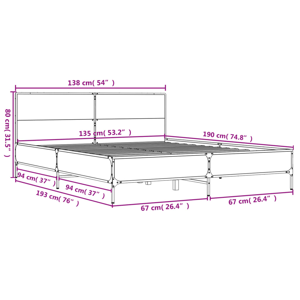 vidaXL Bed Frame without Mattress Smoked Oak 135x190 cm Double