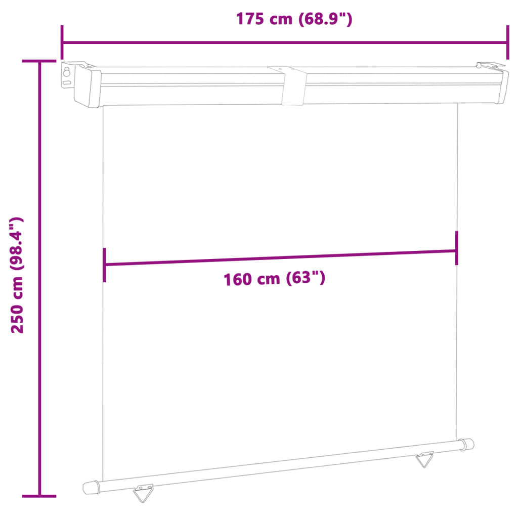 vidaXL Balcony Side Awning 175x250 cm Grey