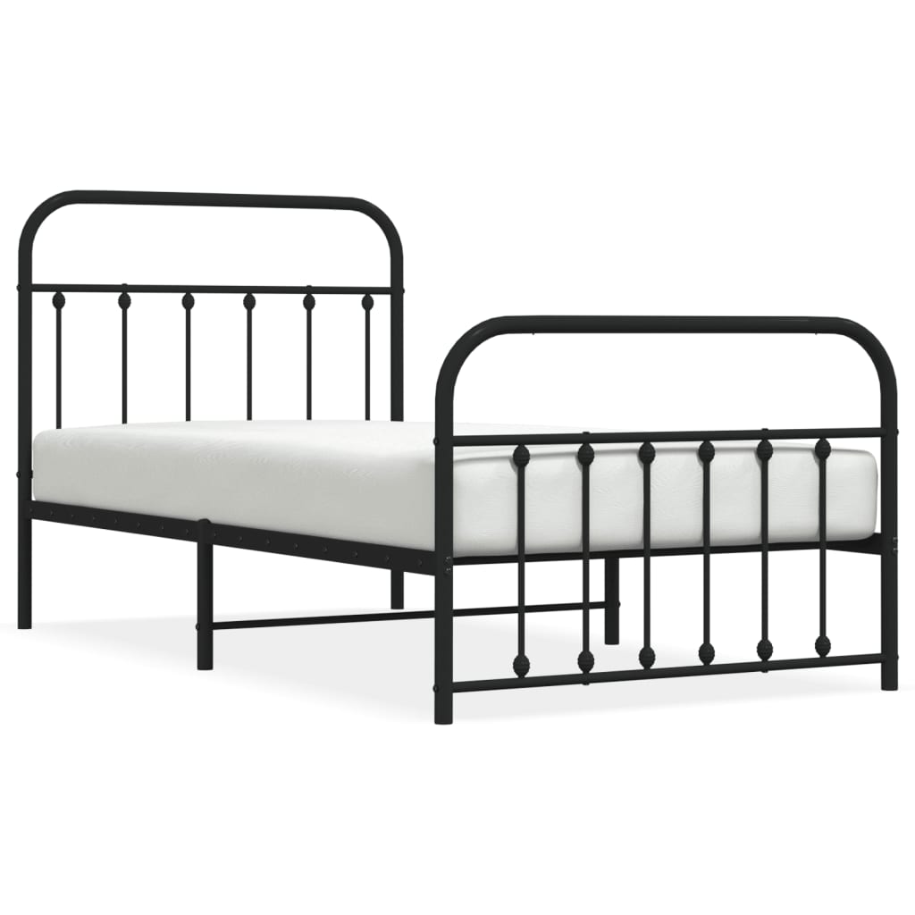 vidaXL Metal Bed Frame without Mattress with Footboard Black 100x190 cm