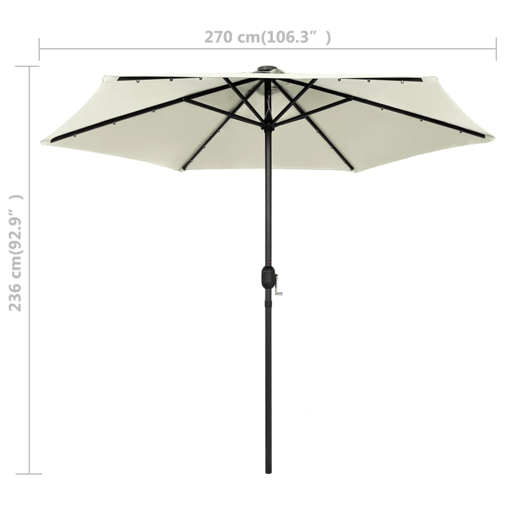 vidaXL Garden Parasol with LED Lights and Aluminium Pole 270 cm Sand White