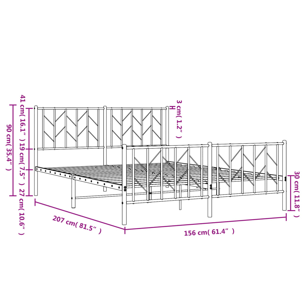 vidaXL Metal Bed Frame without Mattress with Footboard Black 150x200 cm King Size