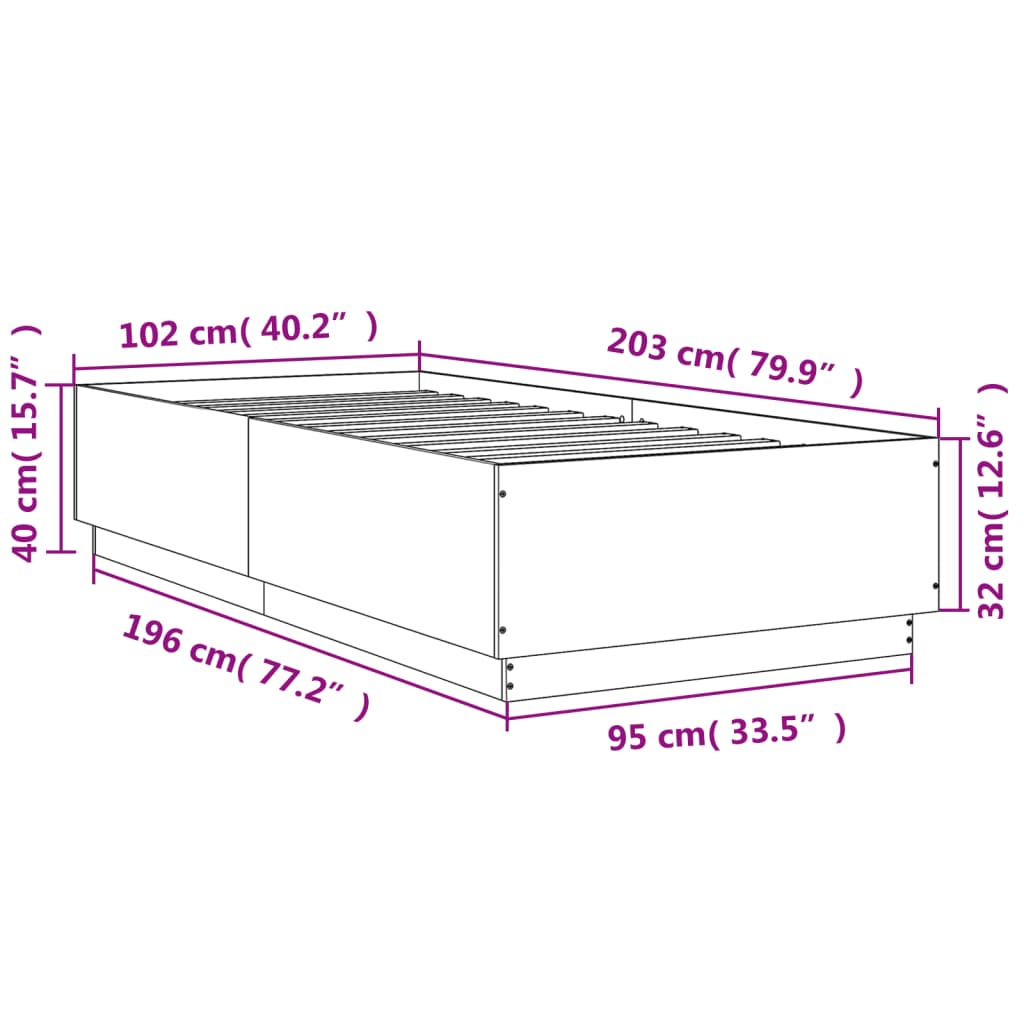 vidaXL Bed Frame with LED without Mattress Grey Sonoma 100x200 cm