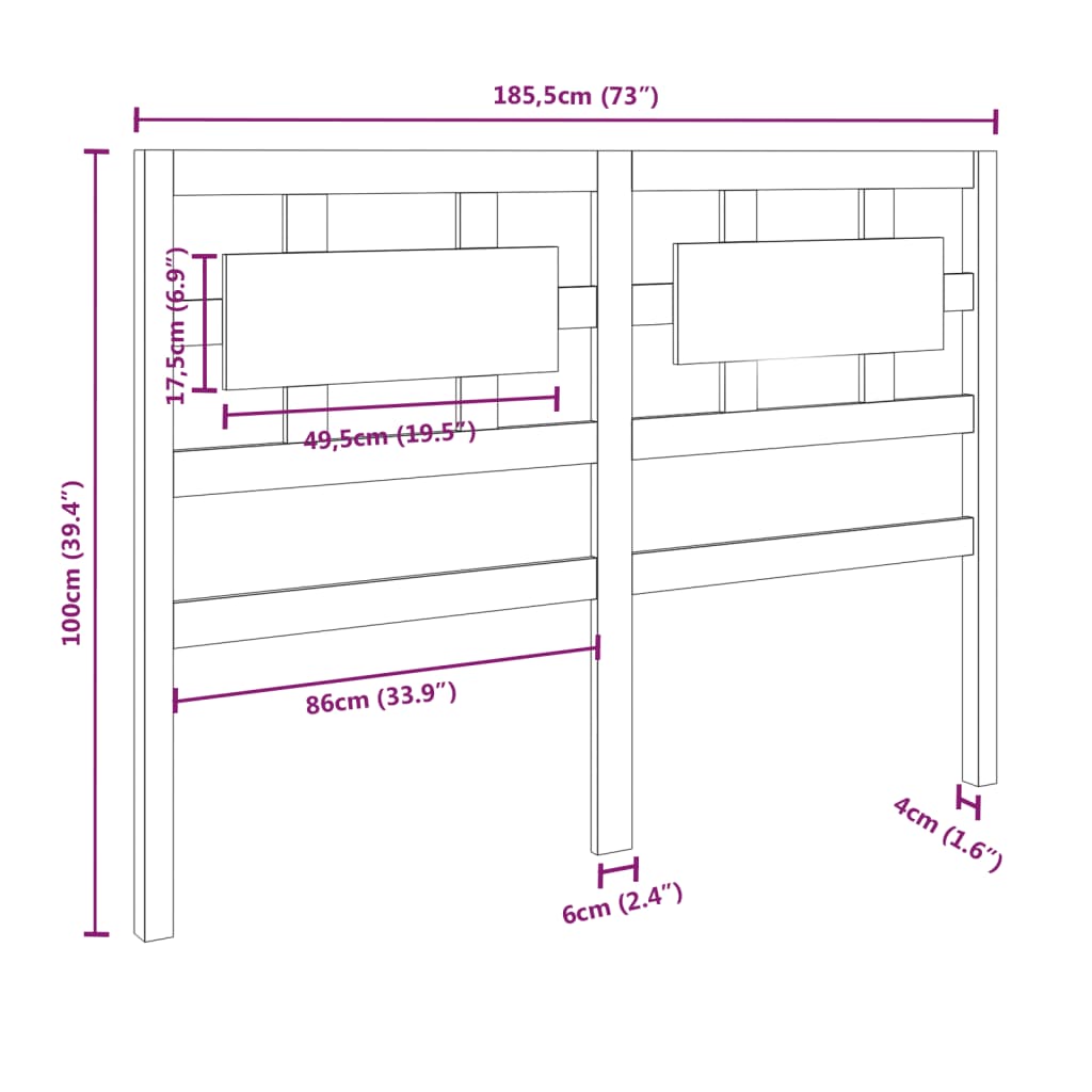 vidaXL Bed Headboard Honey Brown 185.5x4x100 cm Solid Wood Pine