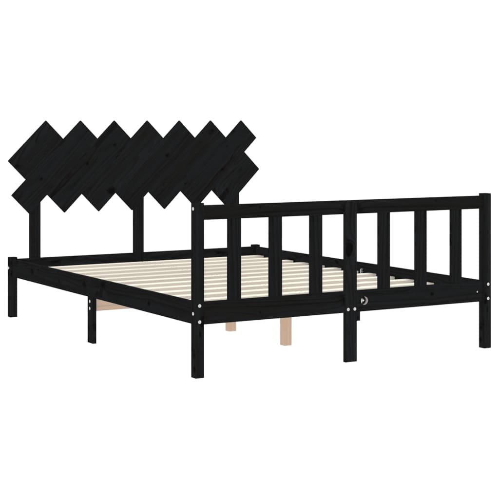 vidaXL Bed Frame without Mattress Black King Size Solid Wood Pine