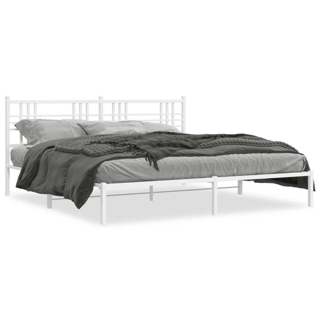 vidaXL Metal Bed Frame without Mattress with Headboard White 193x203 cm