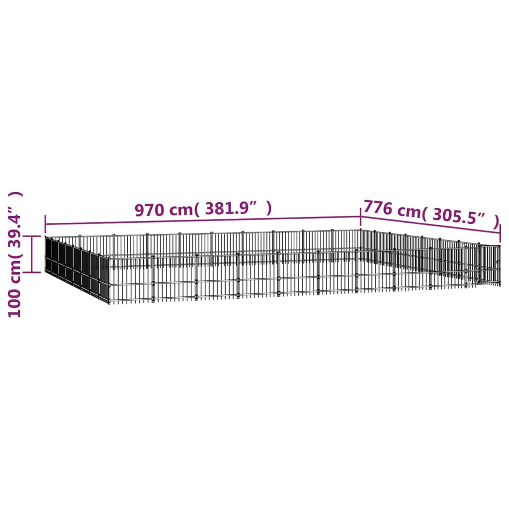 vidaXL Outdoor Dog Kennel Steel 75.27 m²