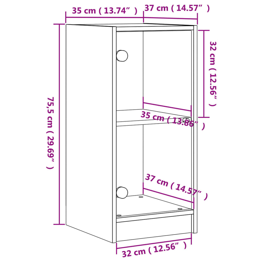 vidaXL Side Cabinet with Glass Doors Brown Oak 35x37x75.5 cm