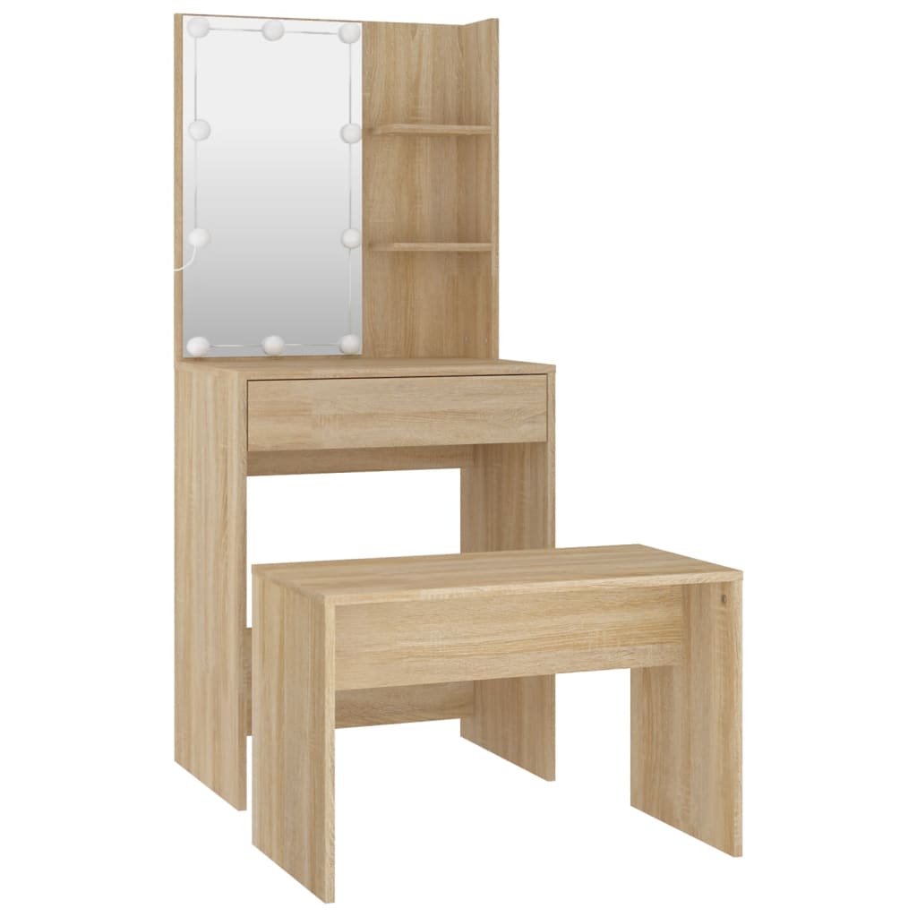 vidaXL Dressing Table Set with LED Sonoma Oak Engineered Wood