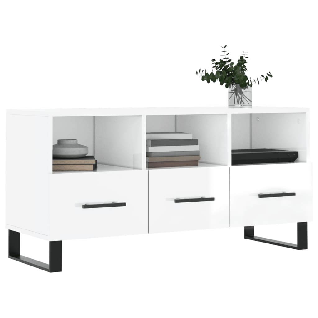 vidaXL TV Cabinet High Gloss White 102x36x50 cm Engineered Wood