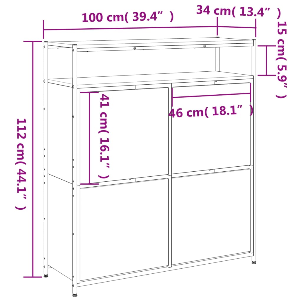 vidaXL Shoe Cabinet with 4 Flip-Drawers Brown Oak 100x34x112 cm