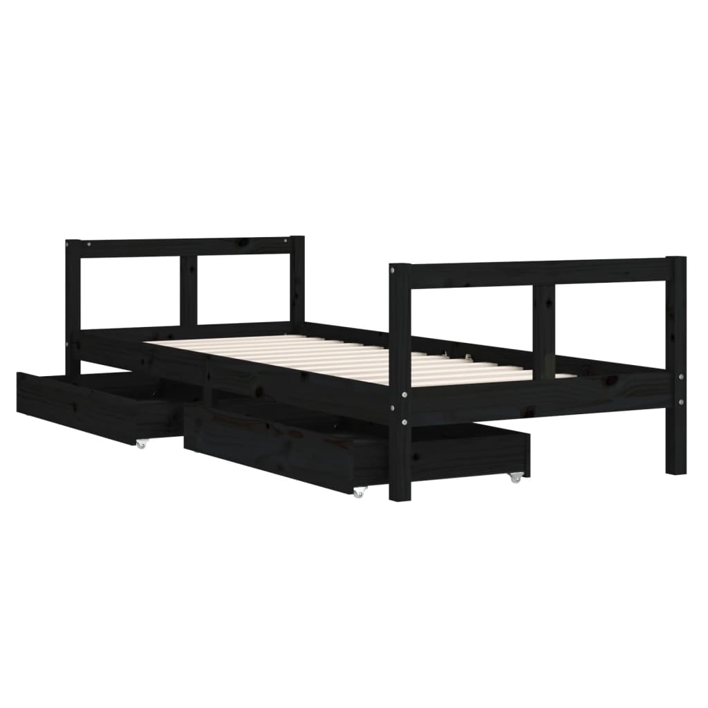 vidaXL Kids Bed Frame with Drawers Black 80x200 cm Solid Wood Pine