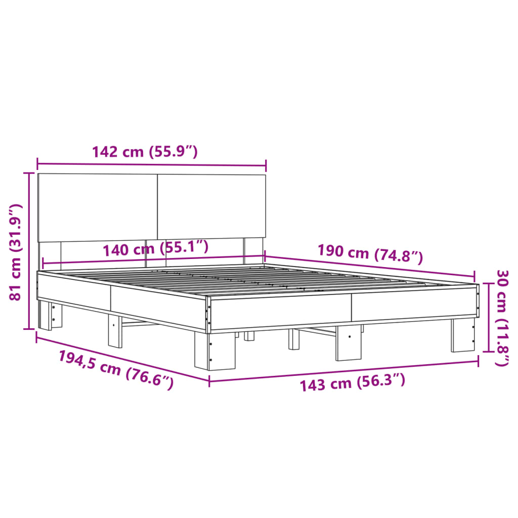 vidaXL Bed Frame without Mattress Sonoma Oak 140x190 cm