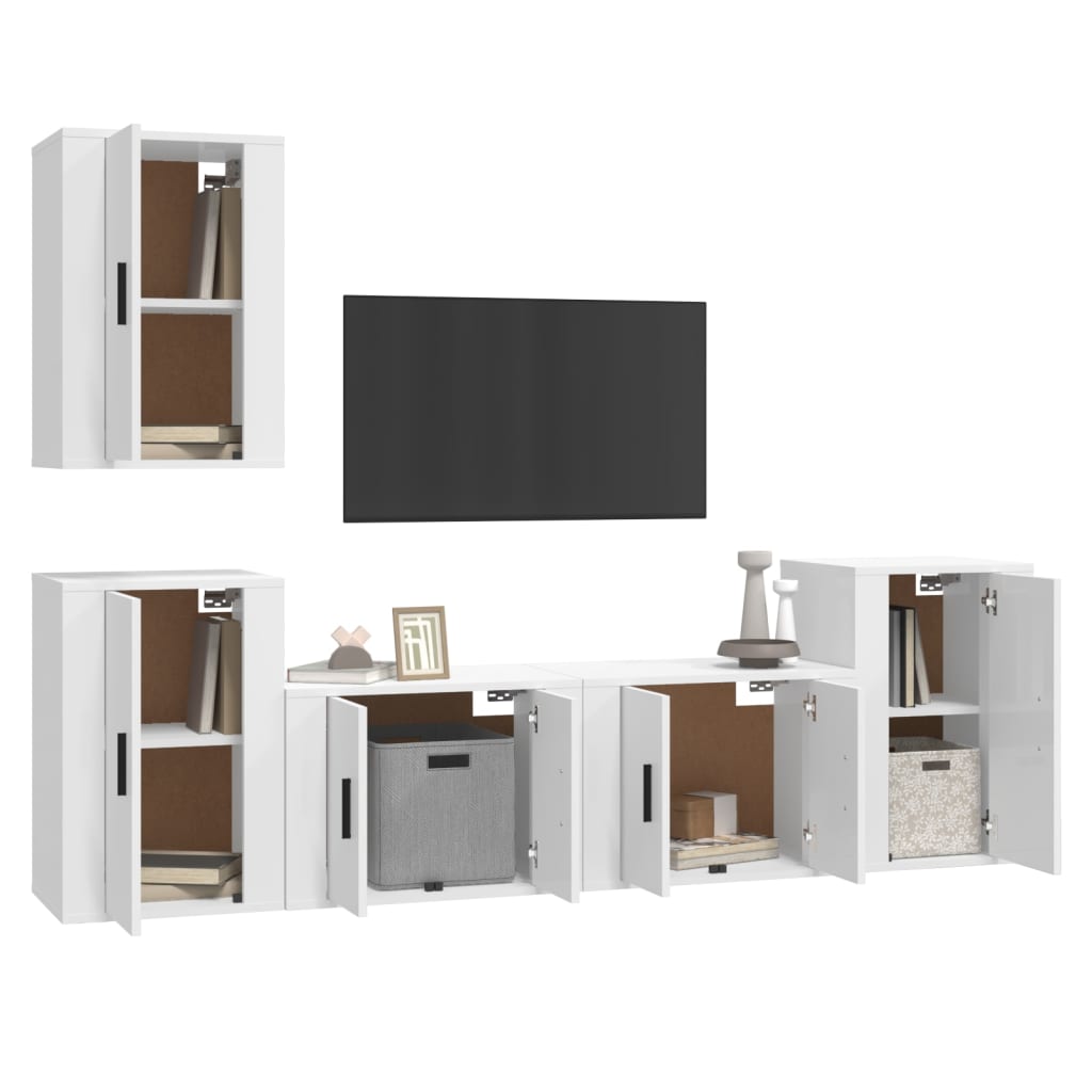 vidaXL 5 Piece TV Cabinet Set High Gloss White Engineered Wood