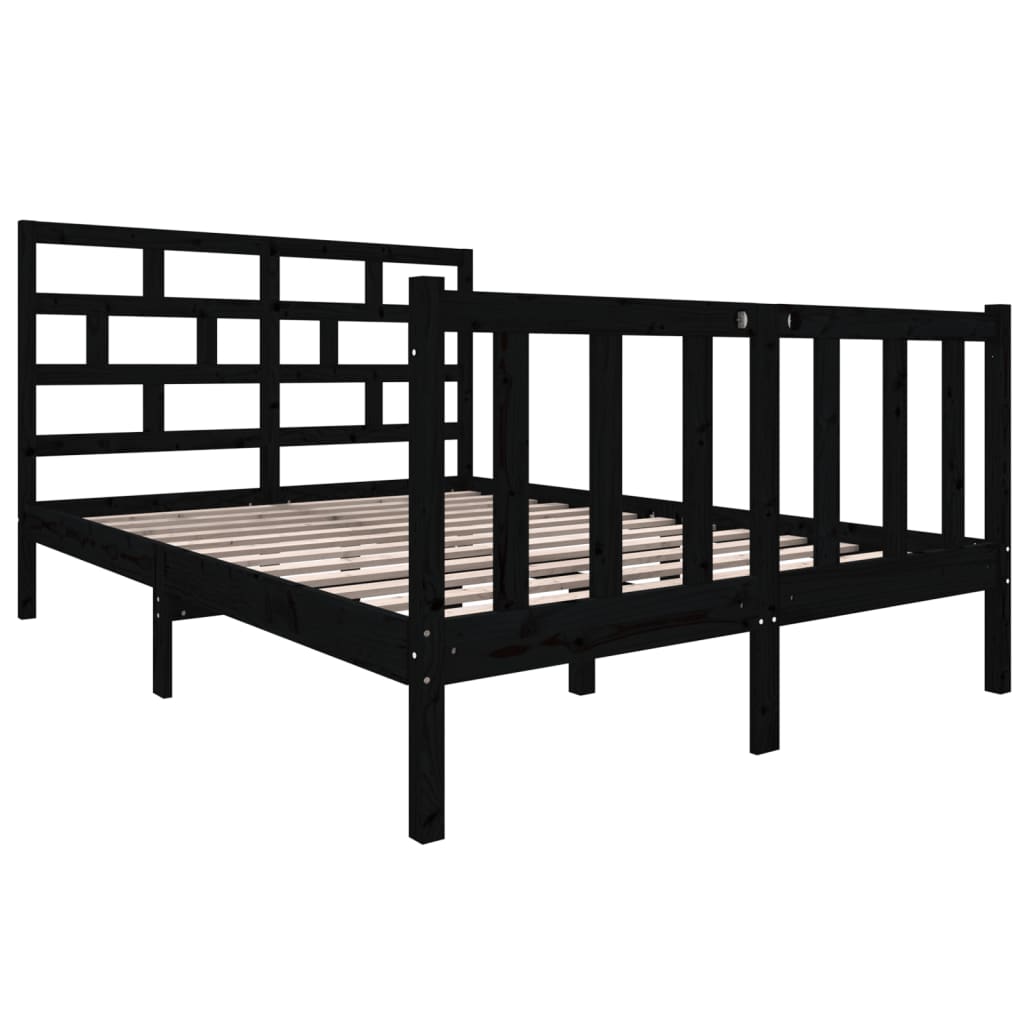 vidaXL Bed Frame without Mattress Black Solid Wood 140x190 cm (810066+814198)