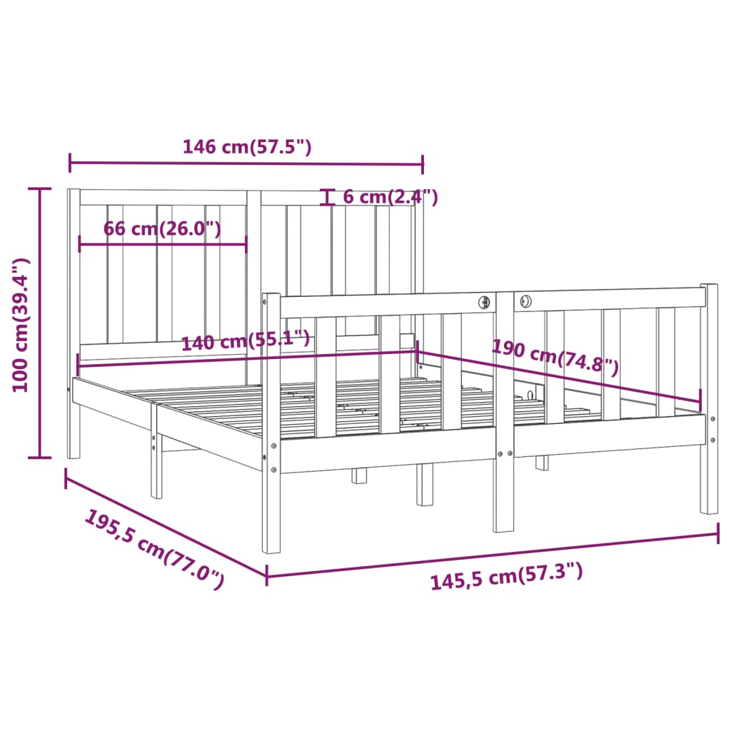 vidaXL Bed Frame without Mattress White 140x190 cm Solid Wood