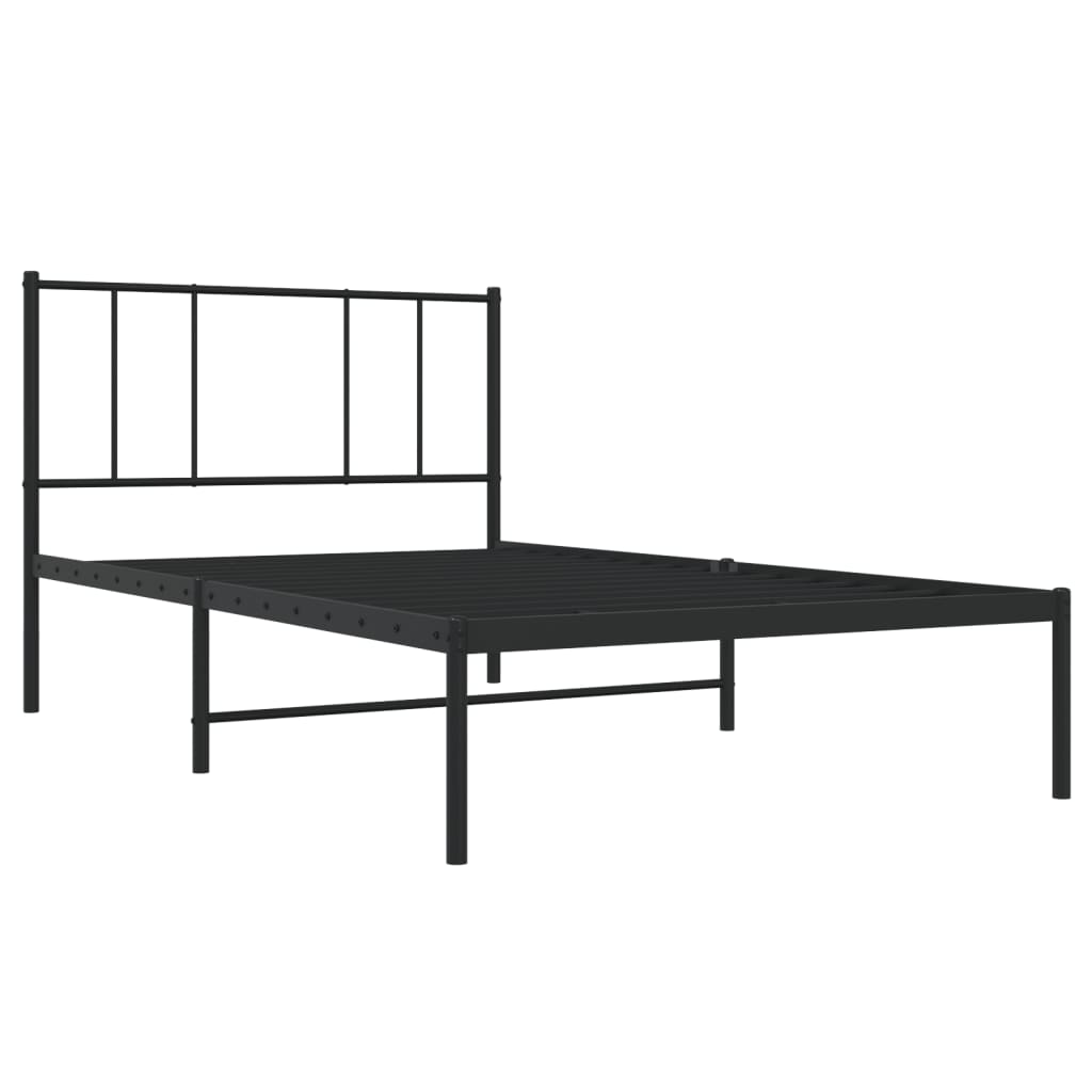 vidaXL Metal Bed Frame without Mattress with Headboard Black 90x190 cm Single