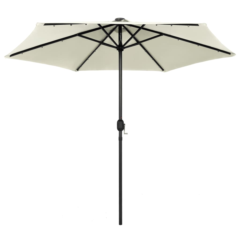 vidaXL Garden Parasol with LED Lights and Aluminium Pole 270 cm Sand White