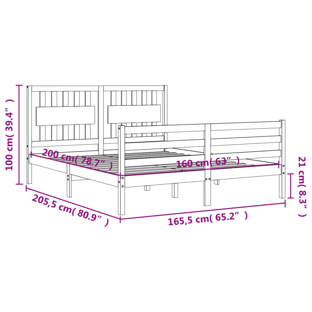 vidaXL Bed Frame without Mattress 160x200 cm Solid Wood