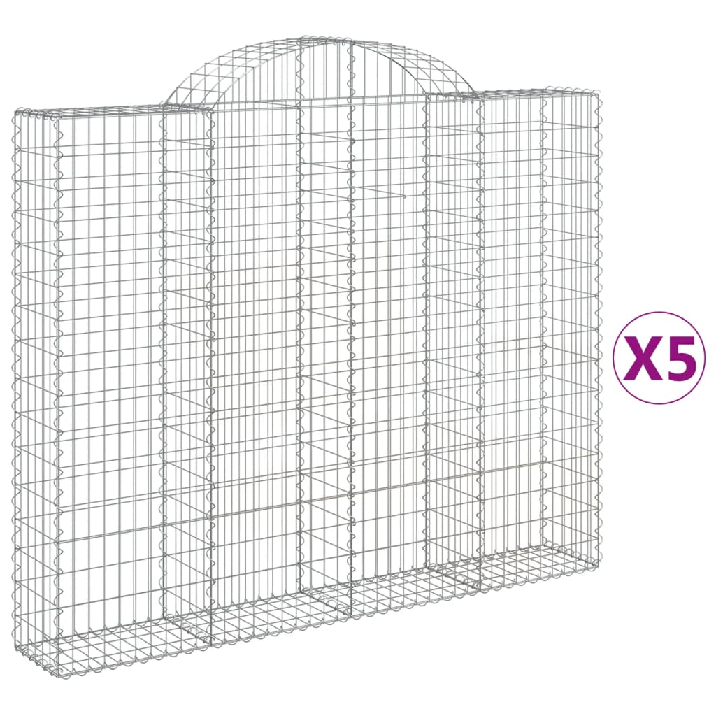 vidaXL Arched Gabion Baskets 5 pcs 200x30x160/180 cm Galvanised Iron