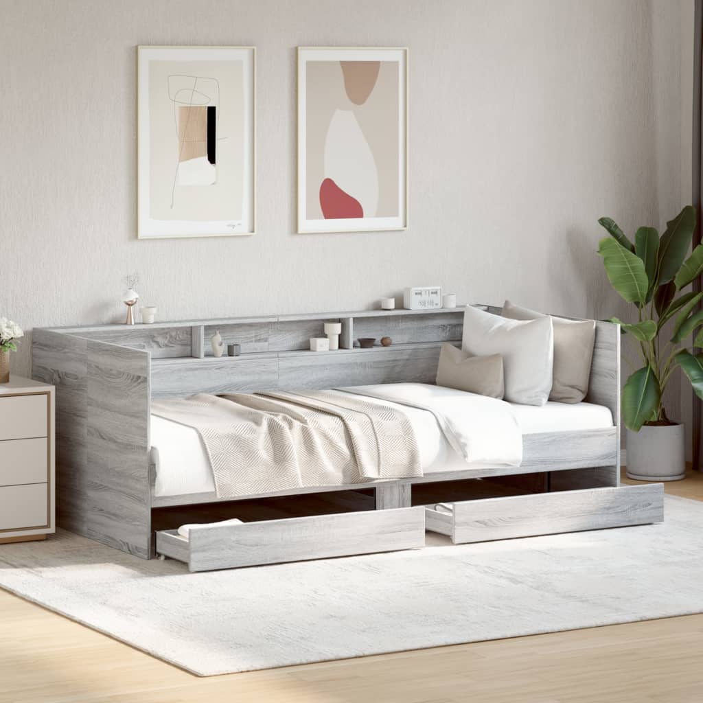 vidaXL Daybed with Drawers without Mattress Grey Sonoma 75x190 cm Small Single