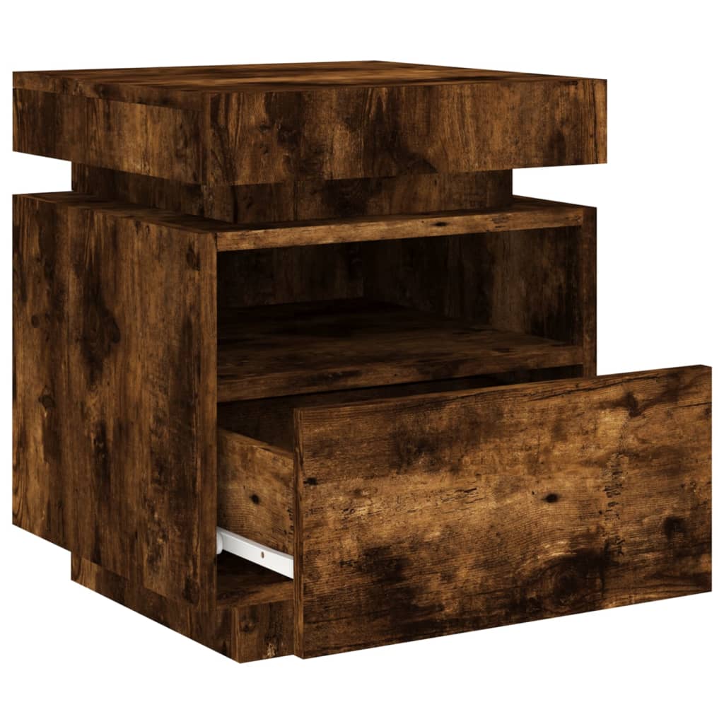 vidaXL Bedside Cabinet with LED Lights Smoked Oak 40x39x48.5 cm