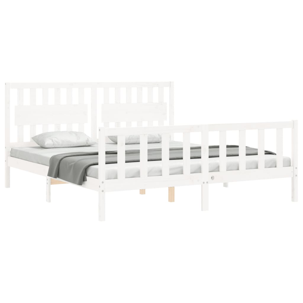 vidaXL Bed Frame without Mattress White Super King Size Solid Wood Pine