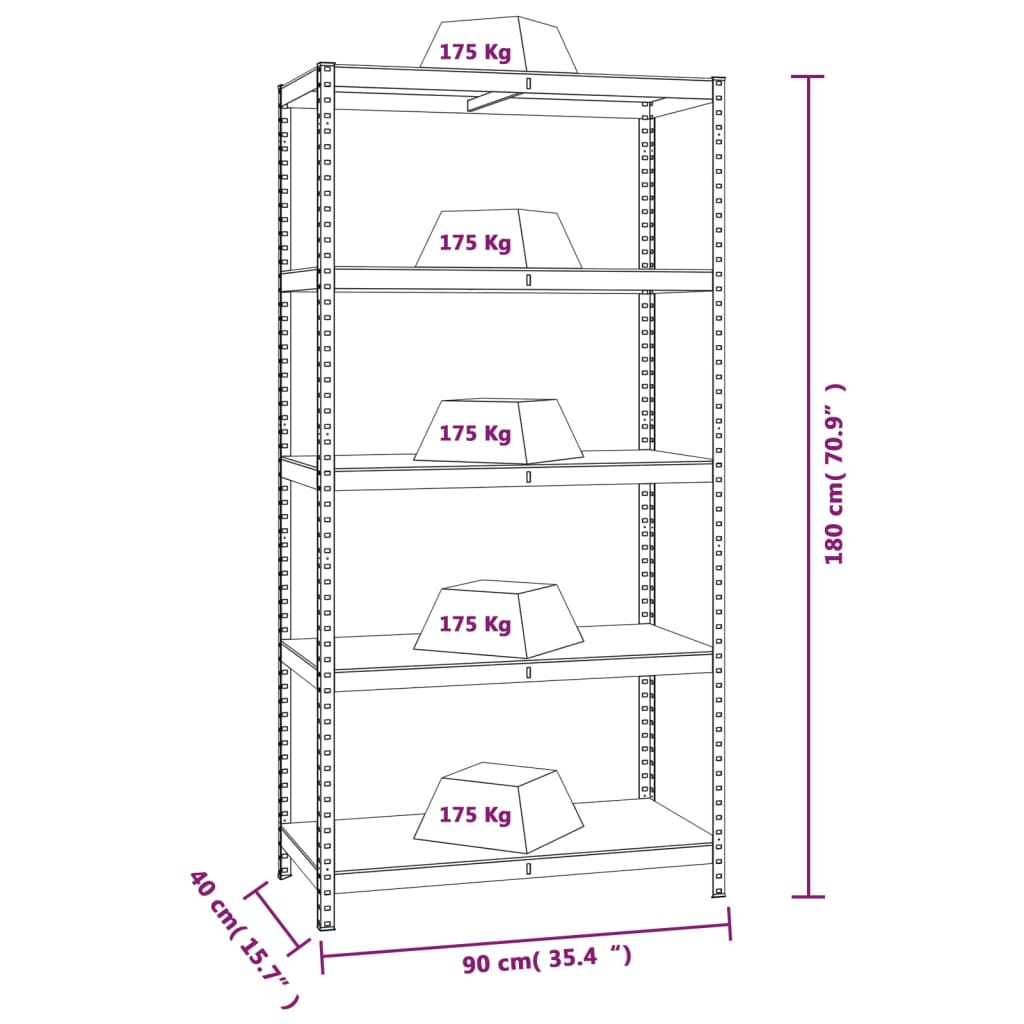 vidaXL 5-Layer Shelves 4 pcs Silver Steel&Engineered Wood