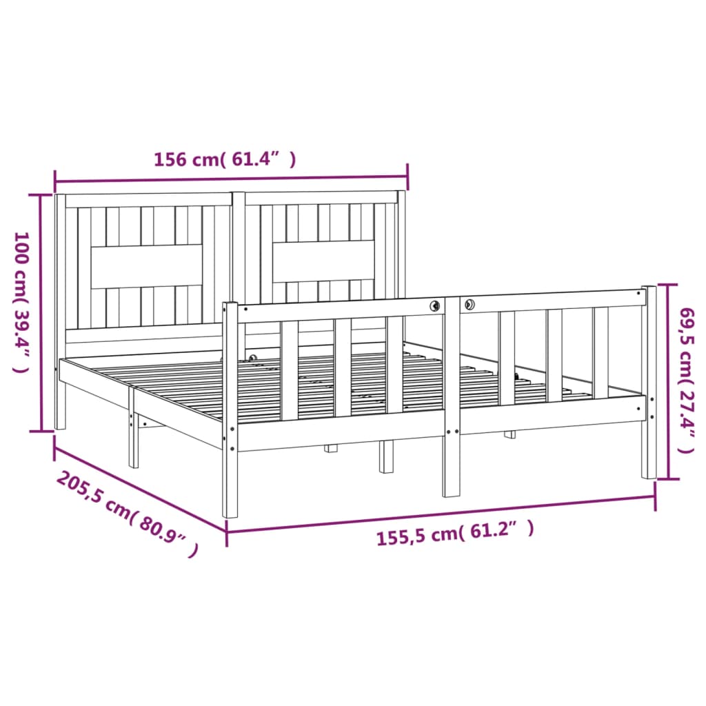 vidaXL Bed Frame without Mattress Solid Wood Pine 150x200 cm King Size