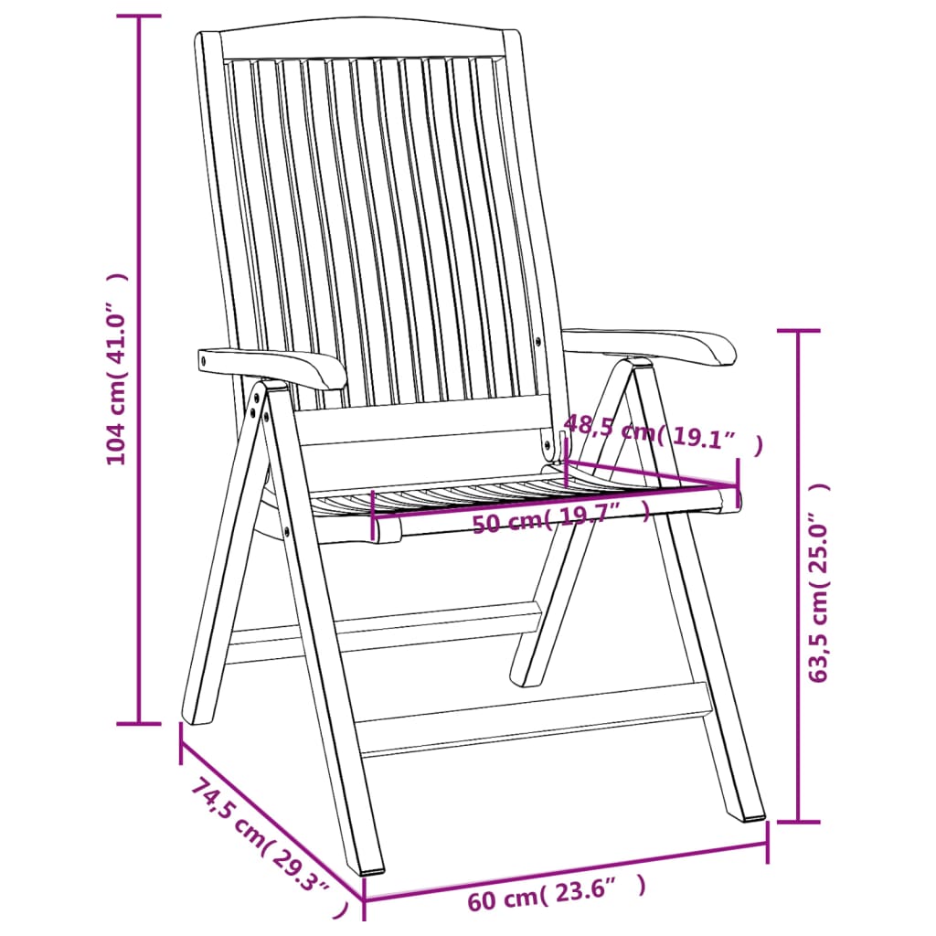 vidaXL Reclining Garden Chair 2 pcs Solid Wood Teak