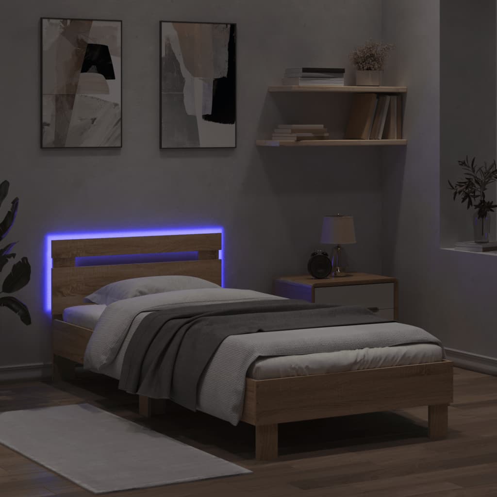 vidaXL Bed Frame without Mattress with LED Lights Sonoma Oak 90x200 cm