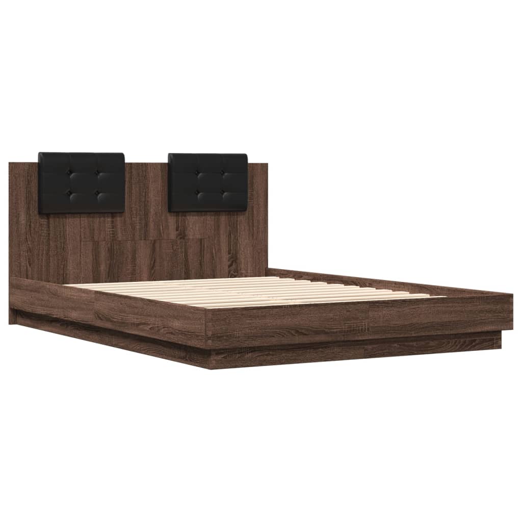 vidaXL Bed Frame with LED without Mattress Brown Oak 140x200 cm