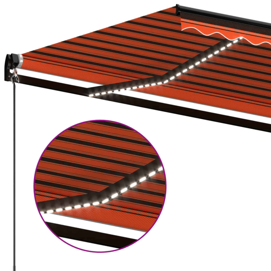 vidaXL Manual Retractable Awning with LED 600x350 cm Orange and Brown