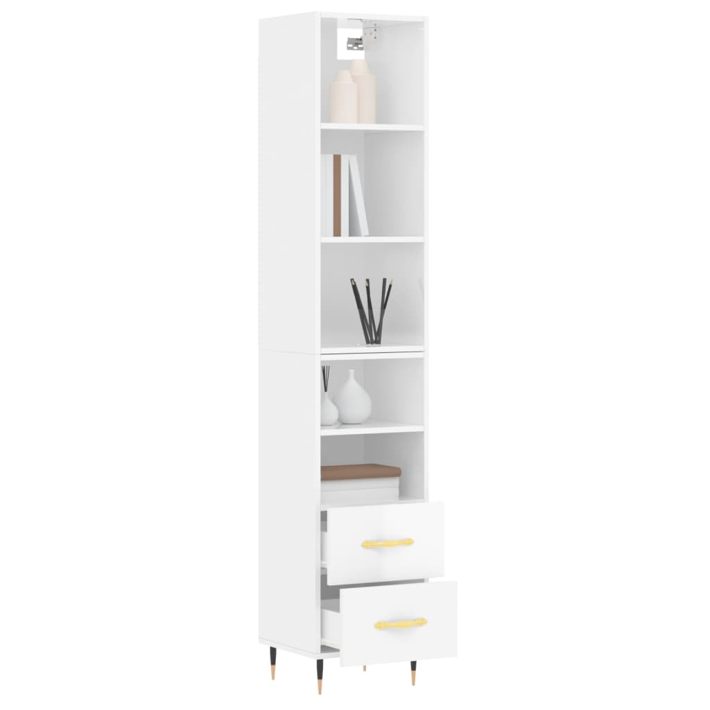 vidaXL Highboard High Gloss White 34.5x34x180 cm Engineered Wood